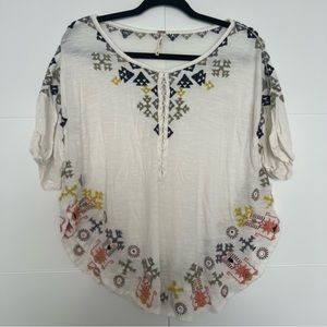 Free People Embroidered Lace-Up Blouse
